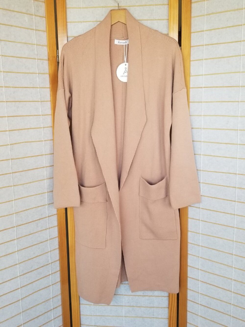 Anrabess Cardigan Sweater Camel Color Long Duster Coatigan Size Large NWT
